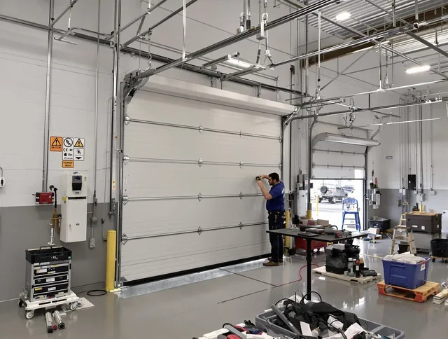 Commercial garage door repair being performed by Ipswich Garage Door Repair expert in Ipswich