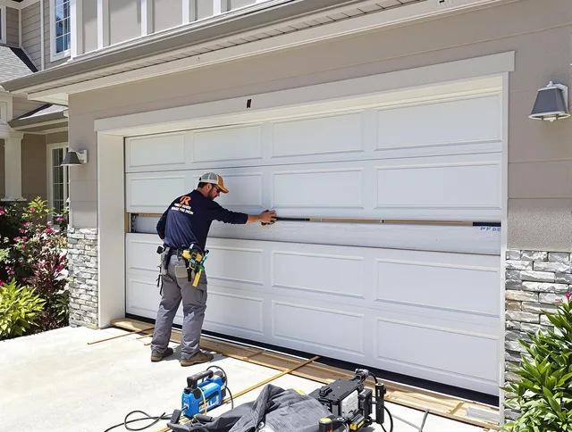 Ipswich Garage Door Repair team performing complete garage door replacement at Ipswich residence