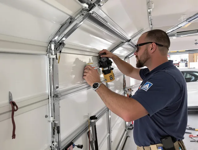 Ipswich Garage Door Repair technician quieting a noisy garage door in Ipswich