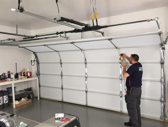 Ipswich Garage Door Repair certified technician performing overhead door system repair in Ipswich