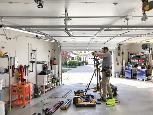 Ipswich Garage Door Repair specialist performing laser-guided track alignment in Ipswich